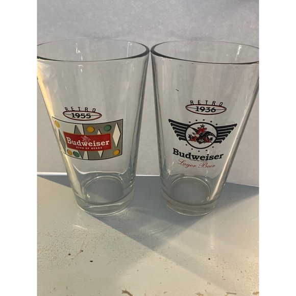 Budweiser Beer Glasses Retro 1936 & 1955 Pint Barware Set of 2 - Picture 1 of 4